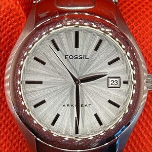 Fossil Arkitekt Silver tone Watch with Minimalist Design and Date Window